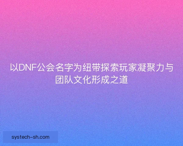 以DNF公会名字为纽带探索玩家凝聚力与团队文化形成之道